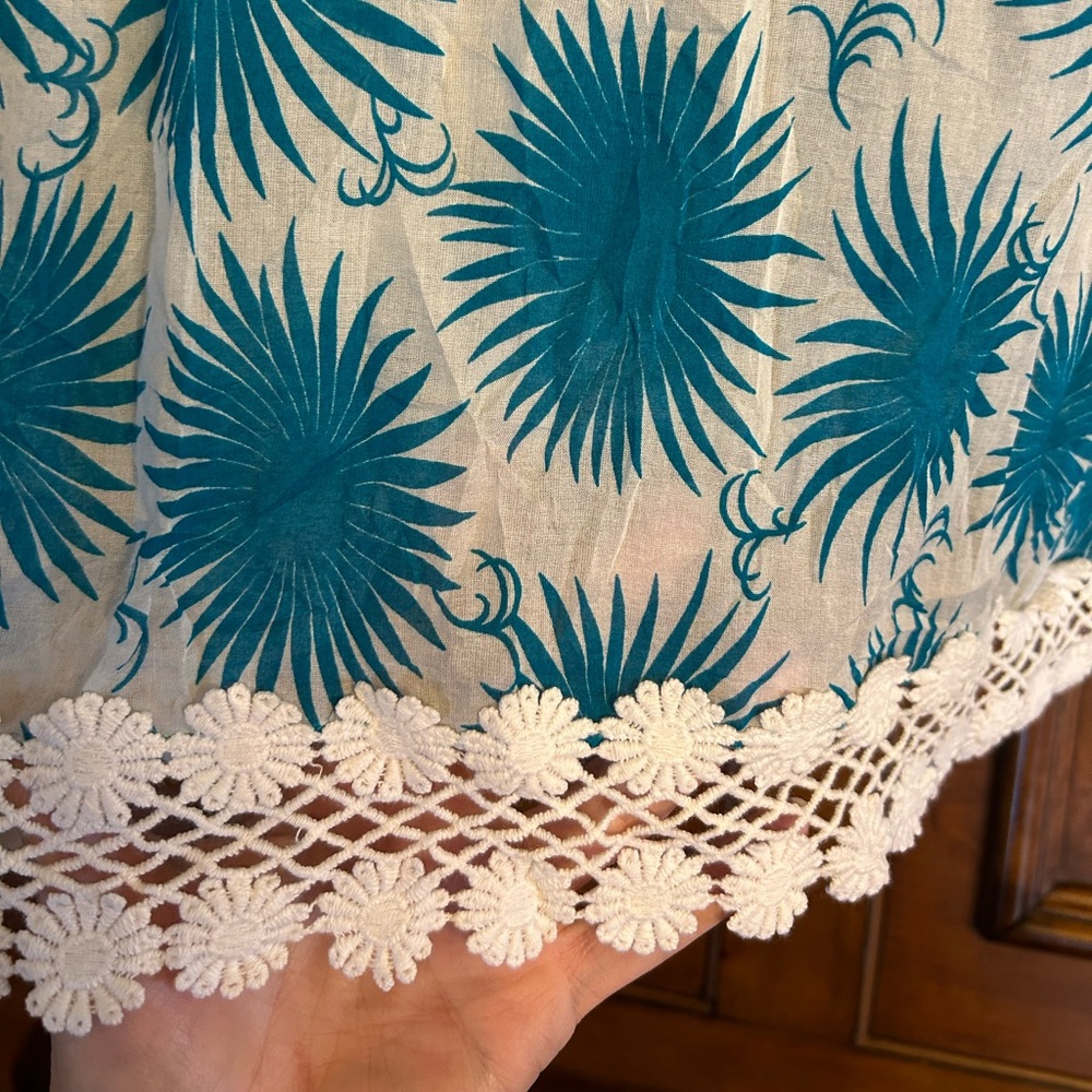 Milly Aster Print Polynesian Dress in Aqua & White Size Large - Picture 9 of 10